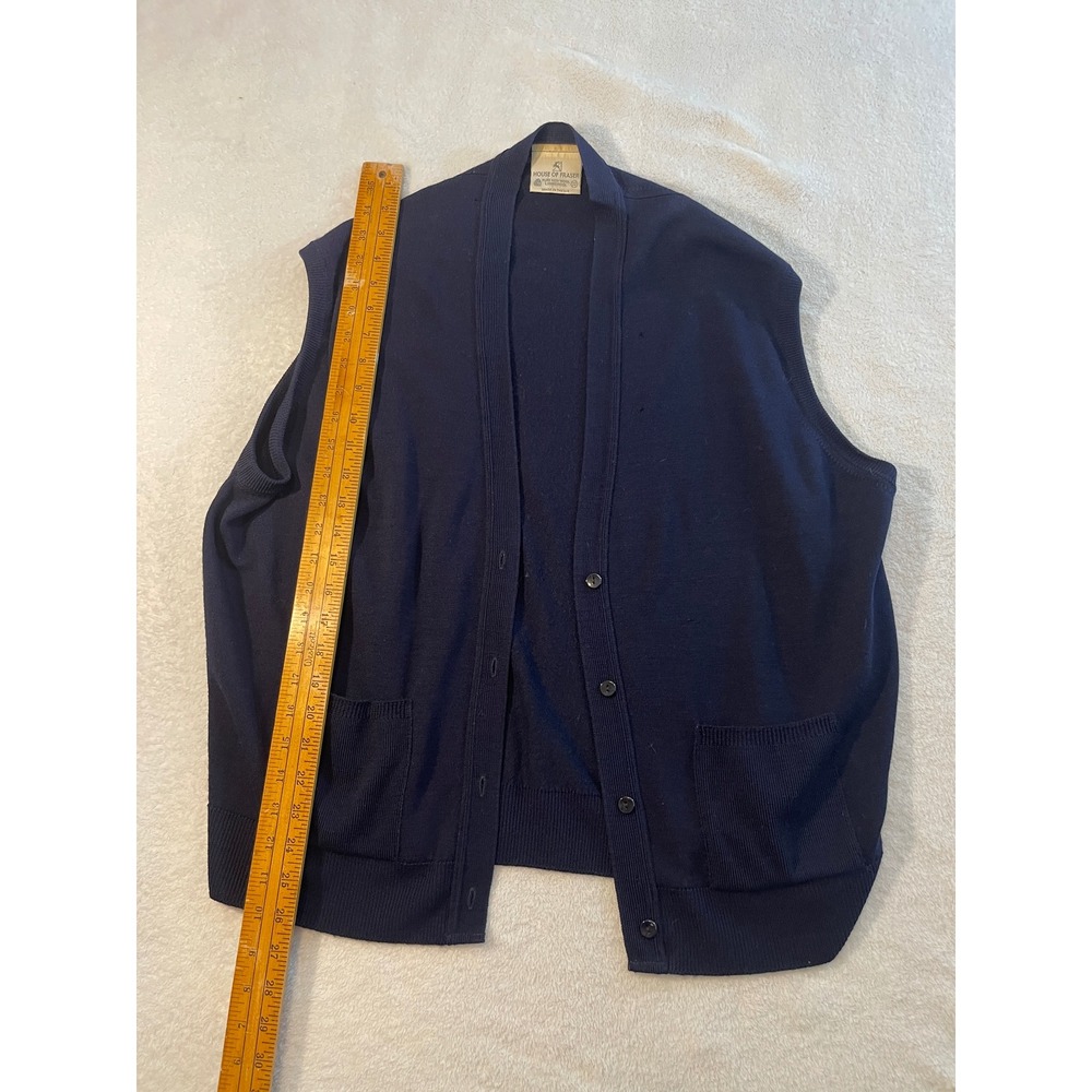 House of Fraser Vintage Lambswool Cardigan Vest Navy Blue Made in UK Size 22